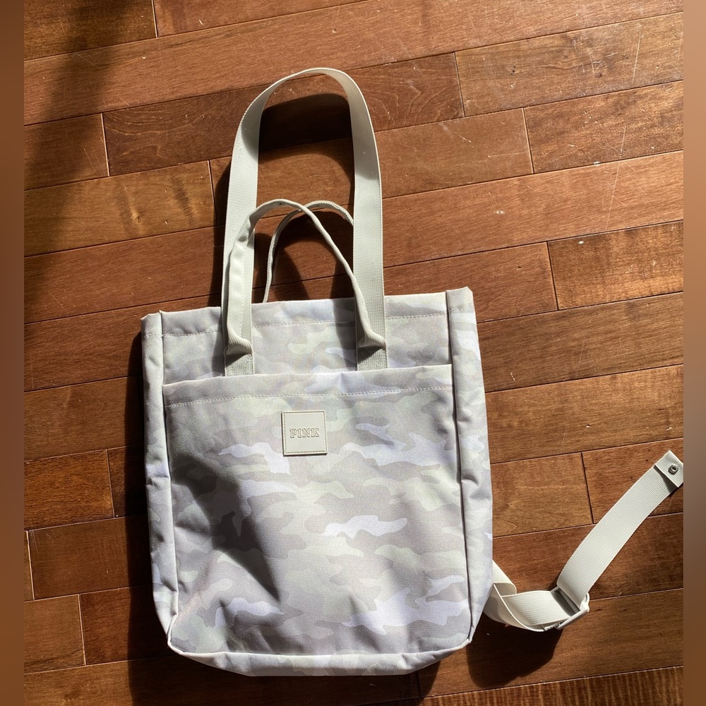VS Pink Convertible Backpack Tote Gray Double Platinum Camo